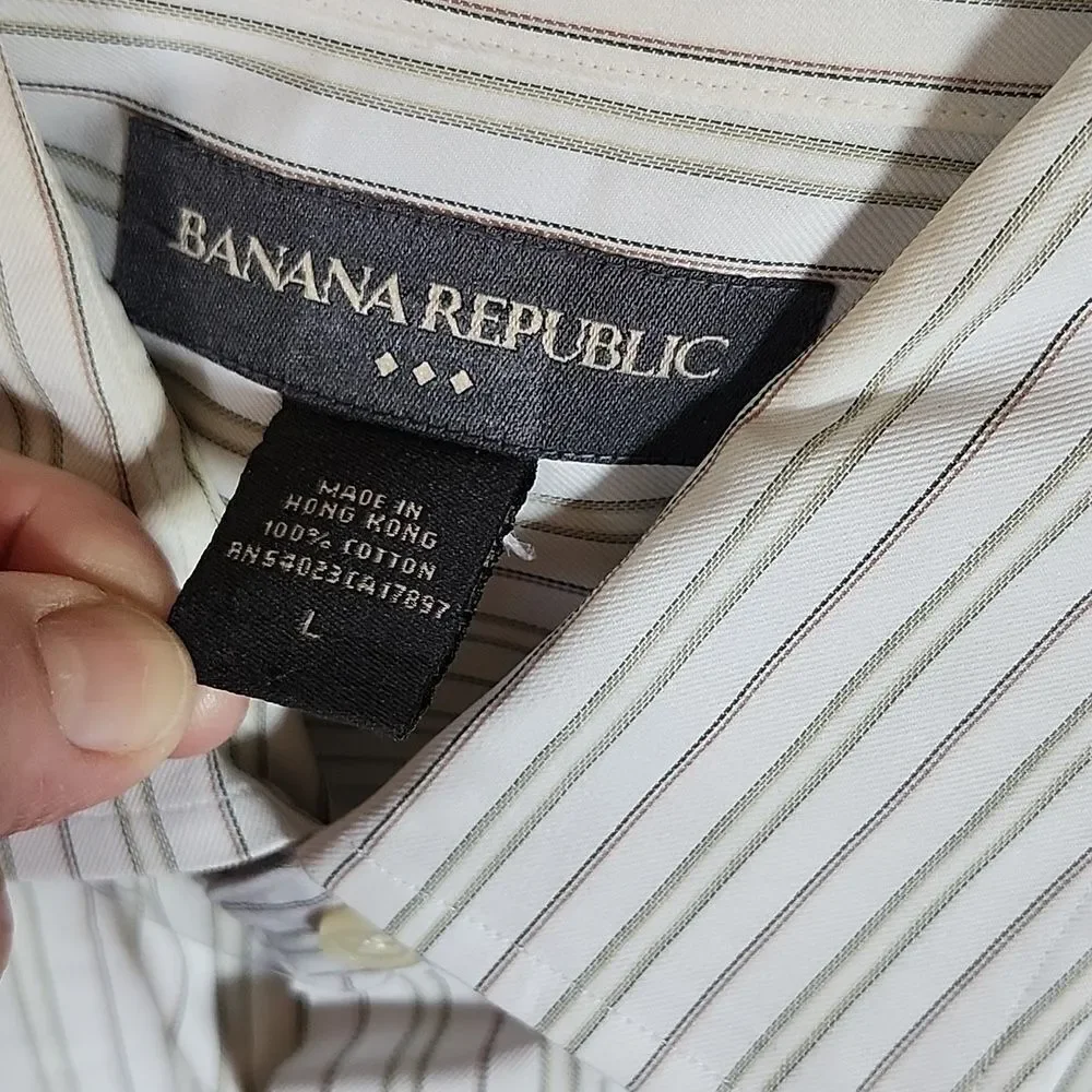 Banana Republic Button Down Dress Corporate Preppy Pin Striped Shirt Size Large